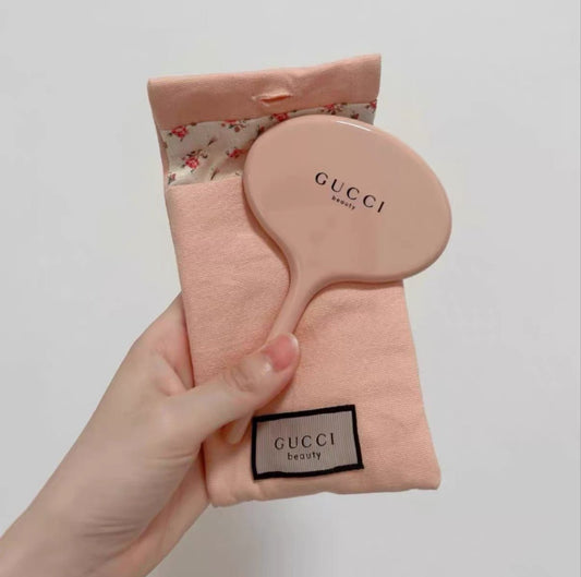Gucci 古馳 粉色碎花系列 手持鏡配帆布收納袋 - La Fée Beauty