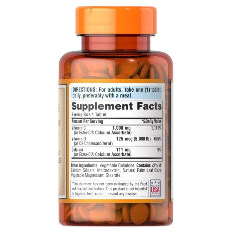 Puritan's Pride 普麗普萊 維生素C-1000mg +維生素D3-125mcg + 鈣-111mg 60粒 - La Fée Beauty