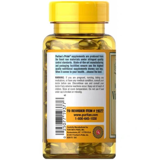 Puritan's Pride 普麗普萊 維生素 D3軟膠囊 125 mcg 100 粒(5,000 IU ) - La Fée Beauty