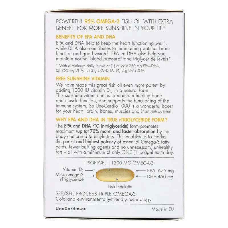 WHC UnoCardio®1000 + Vitamin D 小千金 95%高純度深海魚油+維他命D 60粒