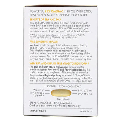 WHC UnoCardio®1000 + Vitamin D 小千金 95%高純度深海魚油+維他命D 60粒