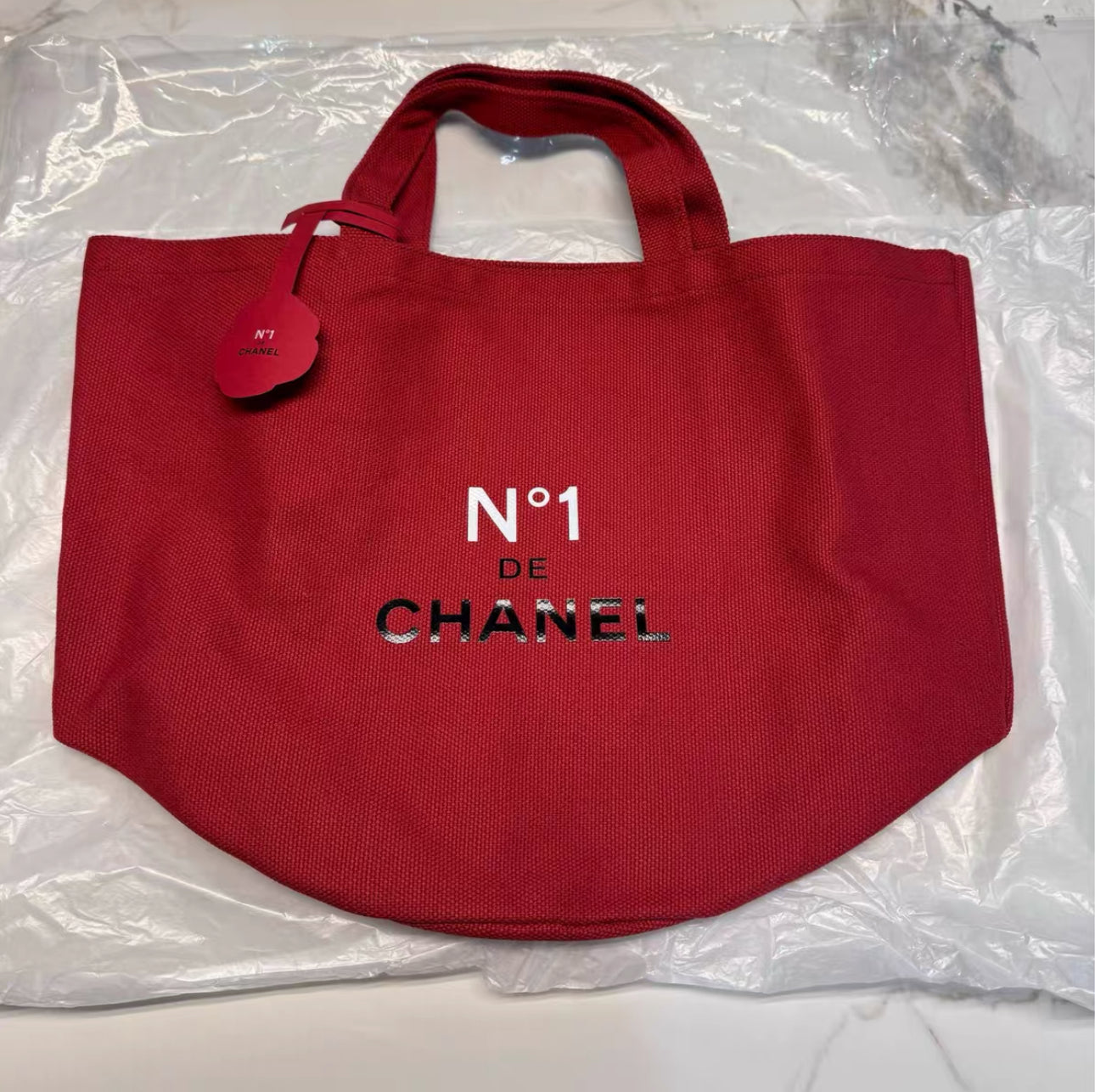 CHANEL 香奈兒 紅山茶花帆布袋 專櫃贈品