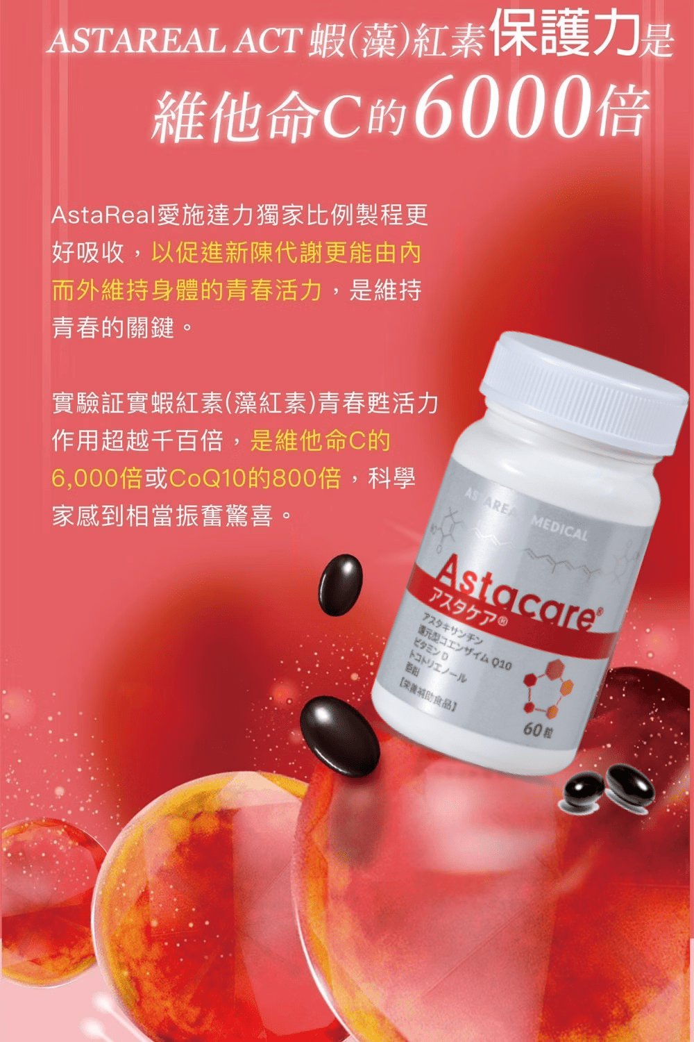 日本 專利成份 AstaReal® ACT 蝦(藻)紅素 60粒/約30日分量 護肝必備 - La Fée Beauty