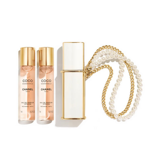 CHANEL 香奈兒 聖誕新品 COCO MADEMOISELLE EAU DE PARFUM INTENSE REFILLABLE PURSE SPRAY COCO小姐限定珍珠香水鏈條 7ml*3 - La Fée Beauty
