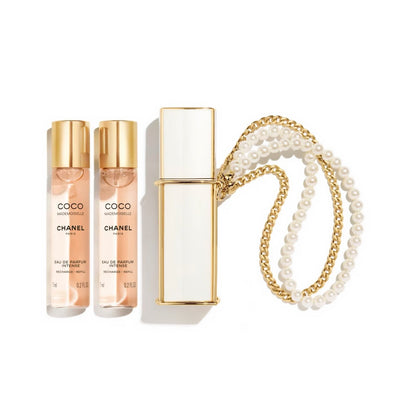 CHANEL 香奈兒 聖誕新品 COCO MADEMOISELLE EAU DE PARFUM INTENSE REFILLABLE PURSE SPRAY COCO小姐限定珍珠香水鏈條 7ml*3 - La Fée Beauty