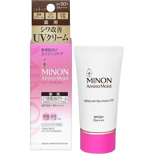 日本MINON 敏感肌用抗皺保濕提亮防曬日霜 Amino Moist Aging Care Day Cream UV 30g SPF50+ PA++++ - La Fée Beauty