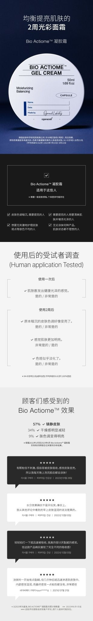 韓國 Oganacell BIO ACTIOME GEL CREAM 仿生屏障啫喱面霜 超光子200面霜 50ml - La Fée Beauty