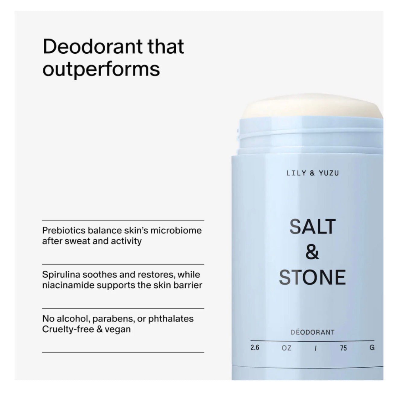 美國 SALT & STONE Natural Deodorant 天然香體止汗膏 Lily & Yuzu 75g （配方Nº1） - La Fée Beauty
