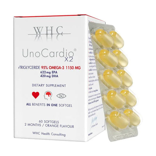 WHC 95%高純度純淨魚油 百搭0負擔 心腦血管全守護 UnoCardio X2小紅帽 60粒 - La Fée Beauty