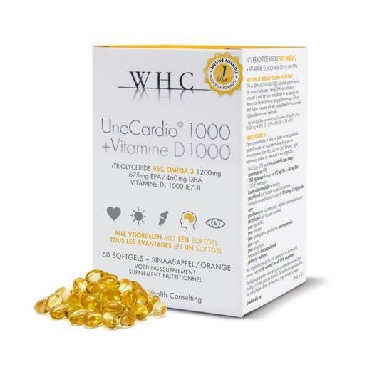 WHC UnoCardio®1000 + Vitamin D 小千金 95%高純度深海魚油+維他命D 60粒 - La Fée Beauty