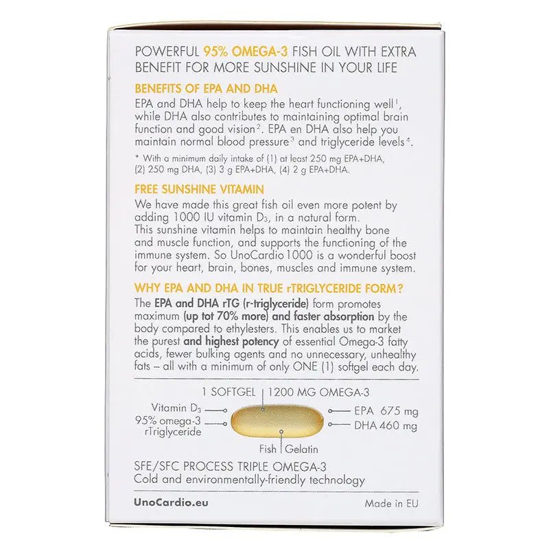 WHC UnoCardio®1000 + Vitamin D 小千金 95%高純度深海魚油+維他命D 60粒 - La Fée Beauty