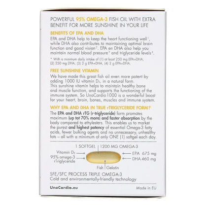 WHC UnoCardio®1000 + Vitamin D 小千金 95%高純度深海魚油+維他命D 60粒 - La Fée Beauty