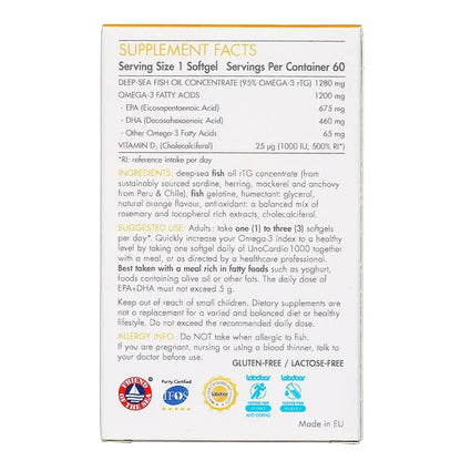 WHC UnoCardio®1000 + Vitamin D 小千金 95%高純度深海魚油+維他命D 60粒 - La Fée Beauty