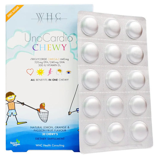 WHC UnoCardio®CHEWY 小超人 兒童咀嚼啫喱魚油 增強免疫力 促進眼腦發育 30粒 - La Fée Beauty