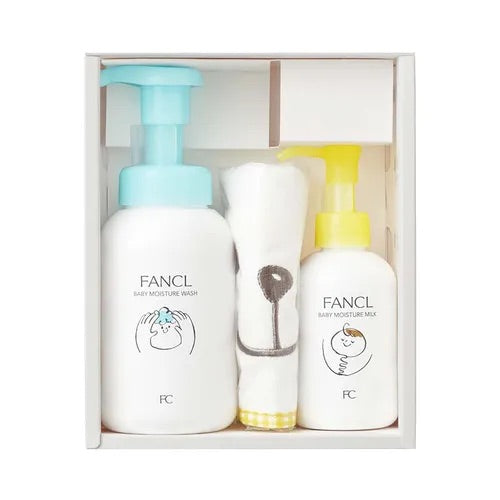 日本 FANCL無添加 嬰幼兒沐浴露+潤膚乳+口水巾禮盒套裝