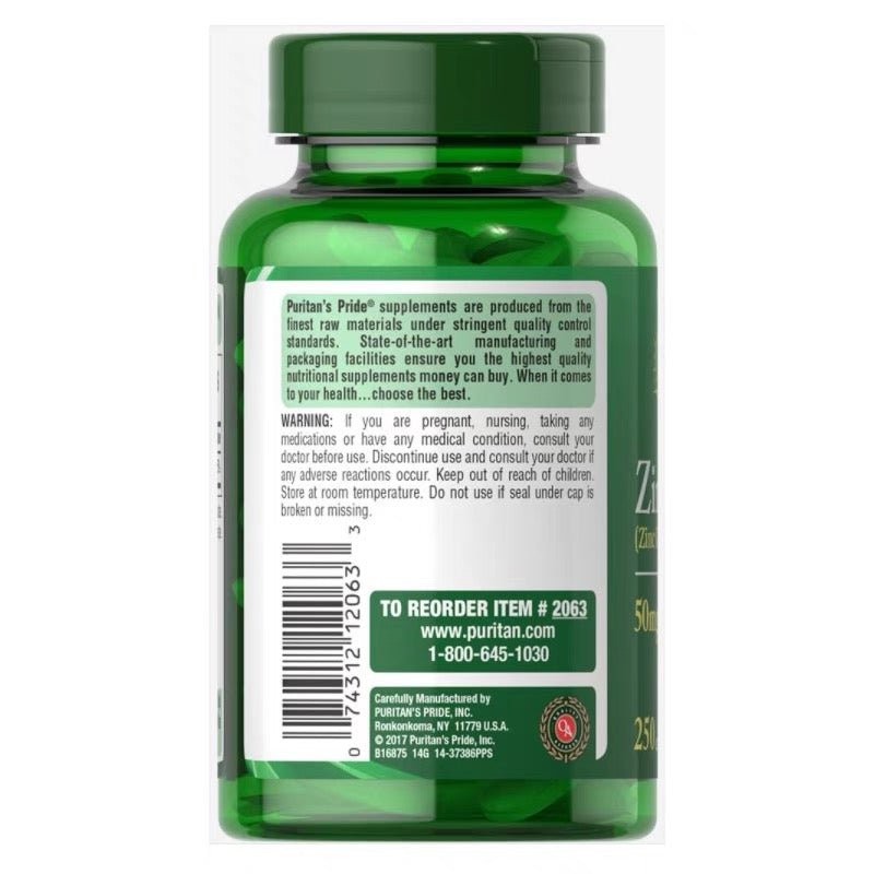 Puritan's Pride 普麗普萊 鋅營養片加強免疫力50mg 250粒 - La Fée Beauty