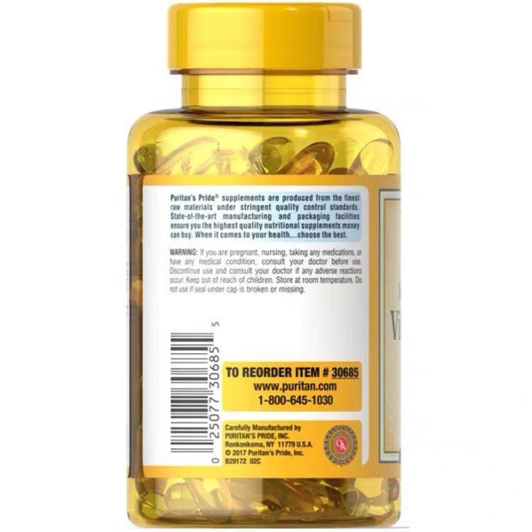 Puritan's Pride 普麗普萊 維生素 D3軟膠囊 125 mcg 200 粒（5,000 IU ） - La Fée Beauty