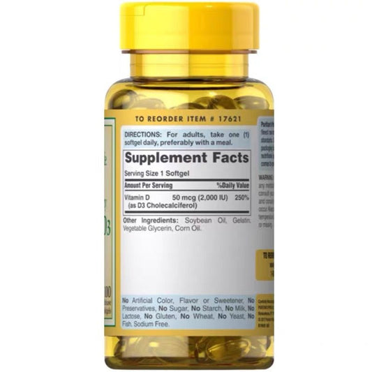 Puritan's Pride 普麗普萊 維生素 D3軟膠囊 50 mcg 100 粒（2,000 IU ) - La Fée Beauty