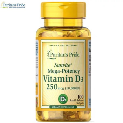 Puritan's Pride 普麗普萊 維生素 D3軟膠囊250 mcg 100 粒（10,000 IU ） - La Fée Beauty
