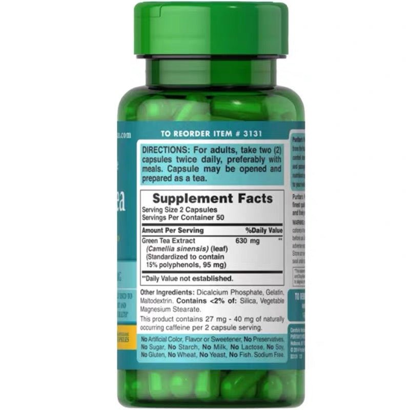Puritan's Pride 普麗普萊 Green Tea Standardized Extract 315 mg 茶多酚315mg 100粒 - La Fée Beauty