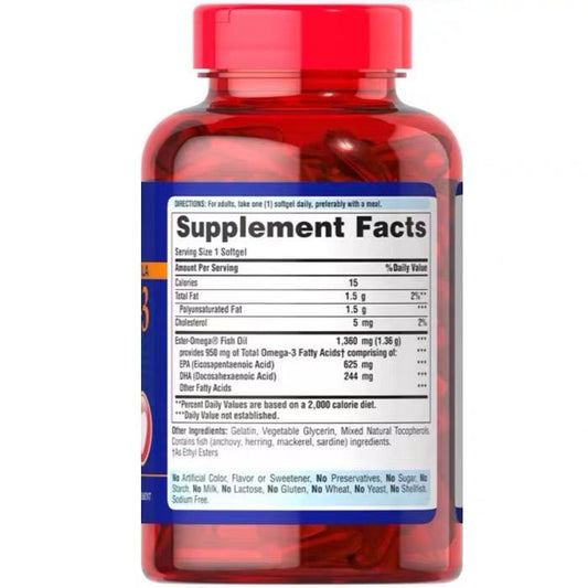 Puritan's Pride 普麗普萊 Omega-3 Fish Oil 1360 Mg (950 Mg Active Omega-3) Omega-3 魚油 1360 mg 90 粒 - La Fée Beauty
