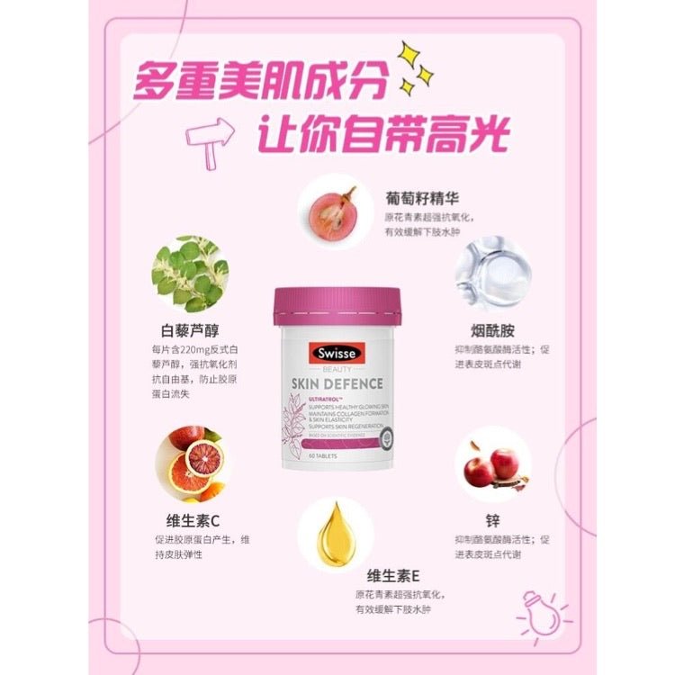 澳洲 Swisse Ultiboost Skin Defence 高光片 60片 - La Fée Beauty