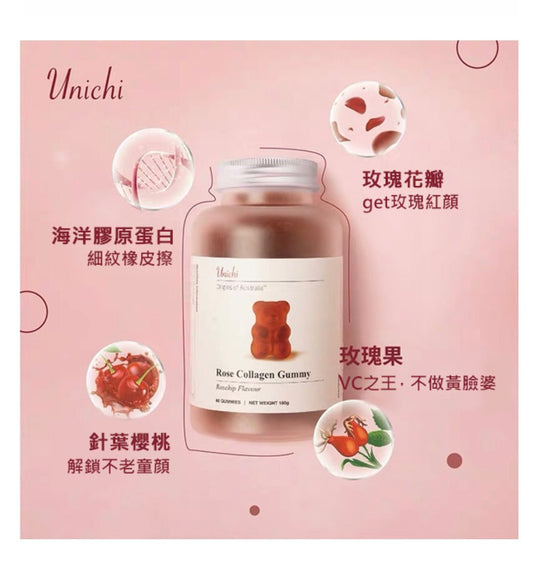 澳洲 Unichi 玫瑰果膠原蛋白小熊軟糖 60粒 - La Fée Beauty